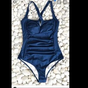 NEW Navy Shirred Swimsuit w/bra and light cups